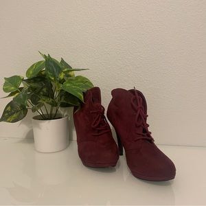 Tango Red Lace Up Heeled Booties Size 7